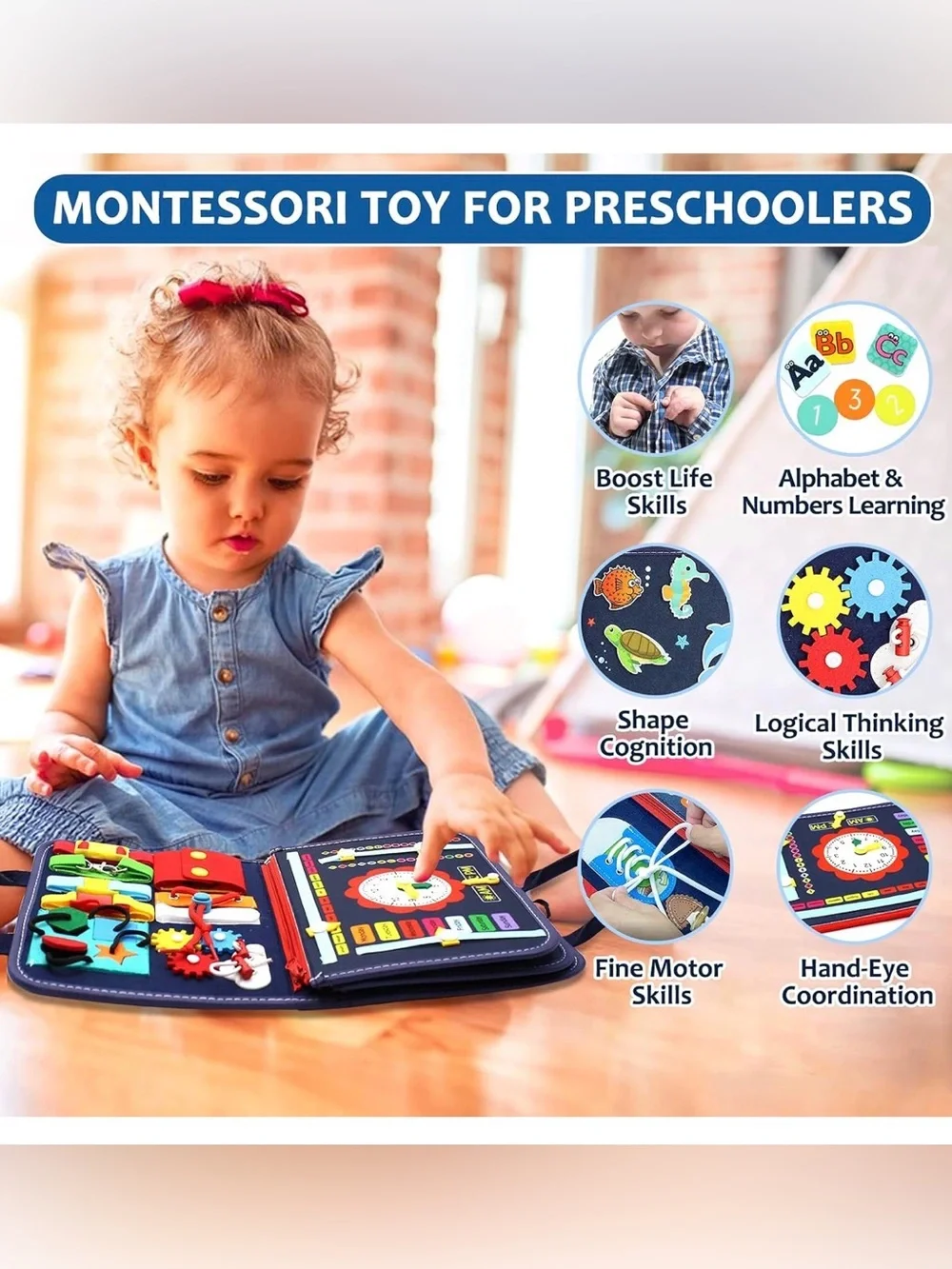 Kids Busy Book Activity Tote - Navy Blue Interactive Learning Playset
